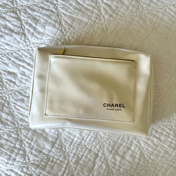 Vintage Chanel Parfums White Zipper Cosmetic Pouch - Picture 1 of 9